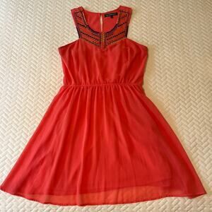 Almost Famous Sleeveless Embroidered Coral Dress - Size XL